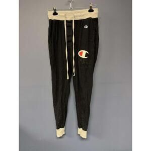 Champion Black Jogger Pants Button Fly Elastic Waist Logo Size M